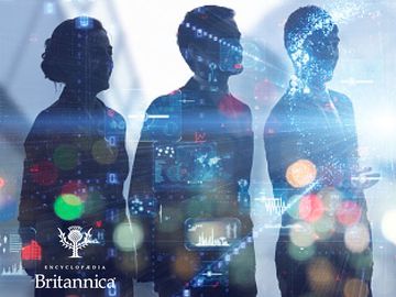 Composite photograph. Group of six young adults in silhouette. Photograph created for use in Britannica's "20 Under 40" article.