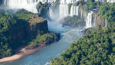 Aerial view of Iguacu Falls, Argentina. (Iguassu Falls, Iguazu Falls)