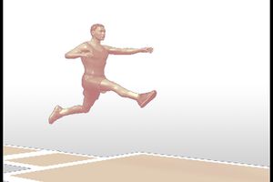 Watch a track-and-field athlete jump for horizontal distance in the broad jump
