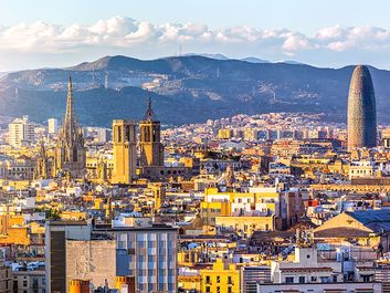 Skyline Barcelona at sunset, Spain