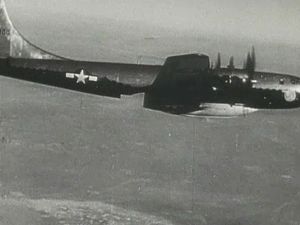 View the launching of the Bell X-1 aircraft from the bomb bay of a B-29 bomber