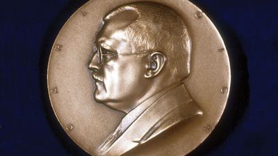 Carl Bosch (Karl Bosch), German chemist, c1930s. In 1910 Bosch and Fritz Haber patented the Haber-Bosch process for the industrial production of ammonia. Bosch shared 1931 Nobel prize for chemistry with Friedrich Bergius. Obverse of commemorative medal