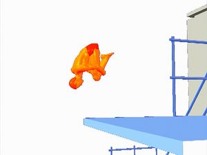 See how a diver completes somersaults spinning backward before entering the tuck position and then the water
