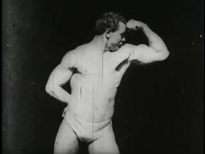 Eugen Sandow flexing his muscles and striking different poses for the camera