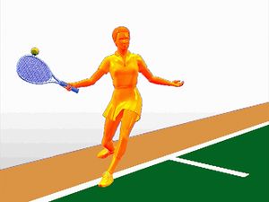 Impart topspin with a low-to-high sweeping forehand to keep the opponent behind the baseline