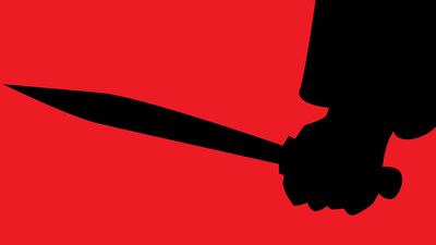 graphic of a person standing holding a knife. murder, kill, serial killer, stab