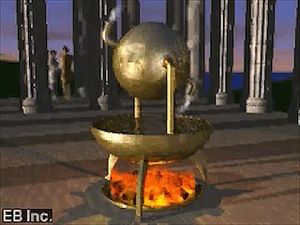 See how the steam from the aeolipile's tube causes the sphere to revolve