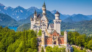 View the magnificent grandeur of the Neuschwanstein Castle near Füssen, Germany