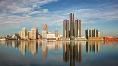 Skyline of Detroit, Michigan. Photo approximately 2015-2019.