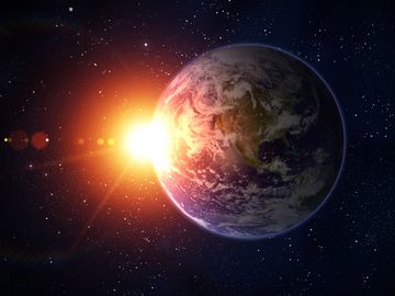 Space, Sun and planet Earth. Western hemisphere. This image elements furnished by NASA.